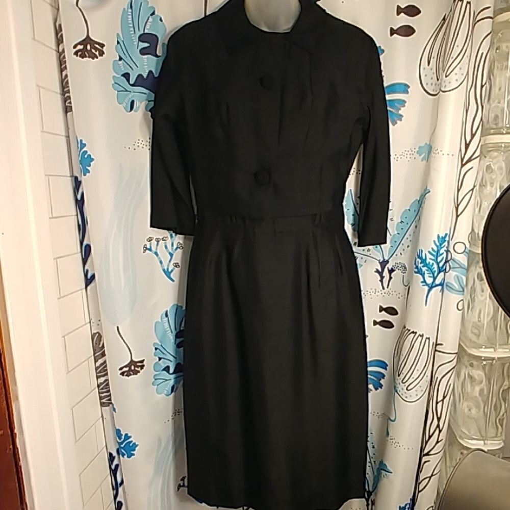 Vtg 60s Georgee Originals Black Silk Dress Jacket